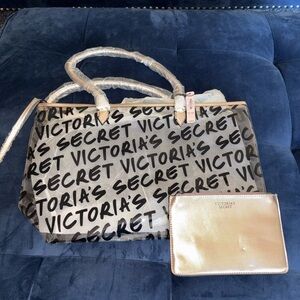 Victoria's Secret VS Graffiti Clear Logo Tote Beach Weekender Bag & Clutch